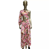 Women Dresses One Shoulder Long Sleeve Split Long Dress Party Dress (Ont0408)