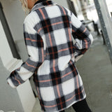 Women Trench Coat Long Sleeve Suit Collar Button Cardigan Warm Sable Fur Plaid Wool Coat