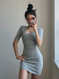 Women Dresses Summer Short Sleeve Dress Sexy Hip Skirt round Neck Skirt