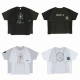 Protocolindex american high street deconstructed patchwork short-sleeved t-shirt rizz hotel badge printingfake two pieces