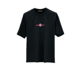 Ch hip-hop t-shirts - ch cross & leather patchwork sanskrit embroidery crew neck short sleeve t-shirt - couple's minimalist style