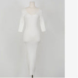 Women Dresses Autumn Retro V-neck Thin Knitted Dress Hip Skirt