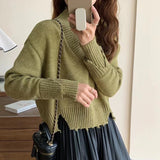 Women Knitted Pullover Short Autumn and Winter V-neck Sweater Loose Top