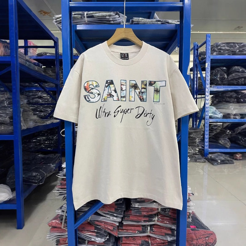 saint m t shirts s.m landscape letter graphic crew neck pullover short sleeve top