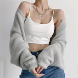 Women Sweater Knitwear Sexy Short Navel Knitted Top High Waist Loose Plush Cardigan Coat