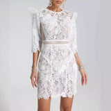 Women's Evening Dress round Neck Hollow Lace Slim-Fit Sheath Dress