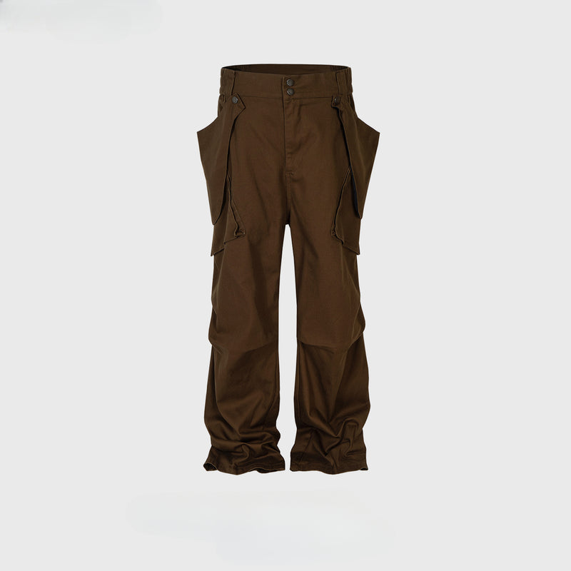 MIJKO Men Vintage Pants MIJKO Straight Pants Detachable Functional Multi-Pocket Wide-Foot Casual Pants