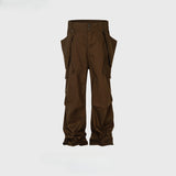 MIJKO Men Vintage Pants MIJKO Straight Pants Detachable Functional Multi-Pocket Wide-Foot Casual Pants