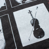Hip-hop t shirts american high street nine-square grid violin printing t-shirt retroloosecasual washed and distressed short-sleeved t