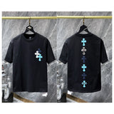 Ch hip-hop t shirts american ch heavy industry colorful leather cross contrast color short-sleeved trendyloosecasual high street