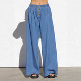 Women's pants: amazon independent store, european and american spring/summer lightweight elastic waist denim trousers, drapey vintage wide-leg jeans