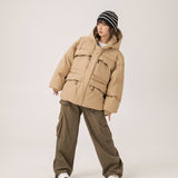 Unisex Coat Winter Detachable Cap Zipped Cotton-Padded Jacket