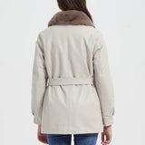 Women Leather Jacket Autumn and Winter Fur Collar Waistband Mid-Length Thick Fur Coat