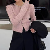 Women Knitwear Autumn Winter Retro round Neck Sweater Short Knitted Cardigan