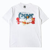 Hip-hop t-shirts: american high street style, short sleeve, cartoon sprite print, loose fit, casual, trendy, sporty short-sleeve tee