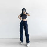 Women Sweatpants Retro Straight Cargo Pants Loose Casual Pants