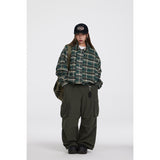Unisex Jacket Vintage Plaid Lapel Jacket for Men and Women Loose Overalls