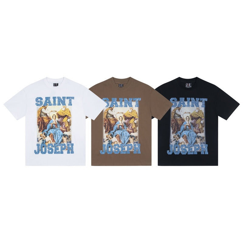 saint m t shirts s.m. virgin mary oil painting graphic crew neck short sleeve tee