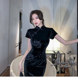 Women Maxi Dress Autumn Lace Sheath Cheongsam Dress