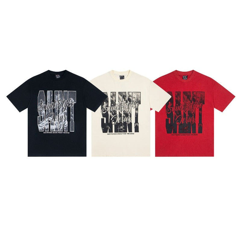 saint m t shirts s.m creative letter graphic crew neck short sleeve tee