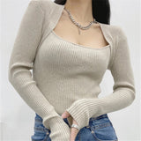 Women Sweater Knitwear Autumn Long Sleeve Square-Neck Knitwear