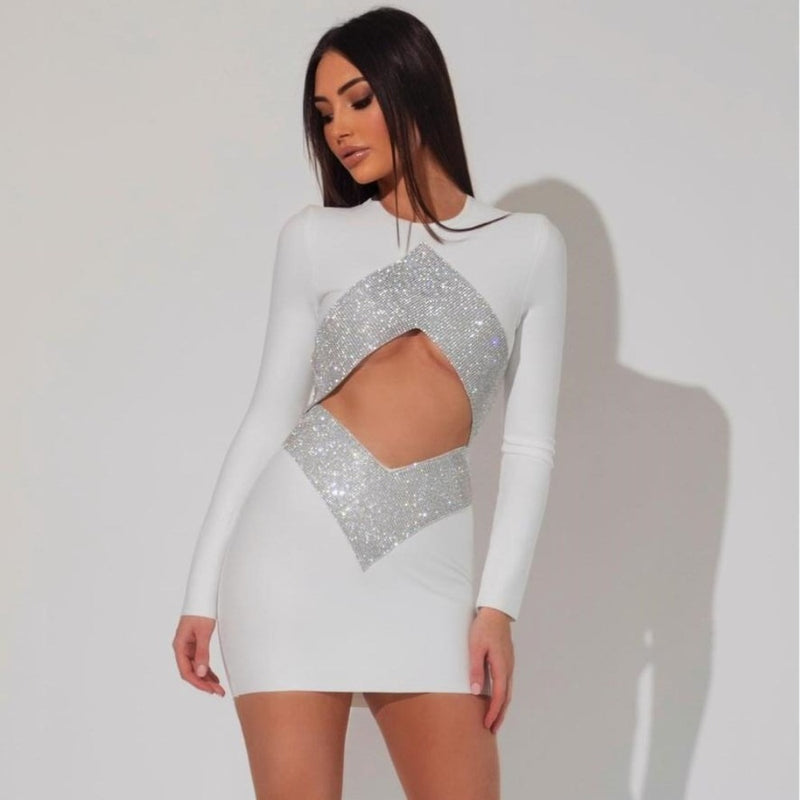 Women Dresses Bandage Dress Elegant Rhinestone Hollow Slim Party Dress (Ont0408)