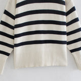 Women Sweater Knitwear Autumn and Winter Striped Loose Long Sleeve round Neck Pullover Sweater