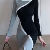 Women Maxi Dress Spring and Autumn Hip Knitwear Dress