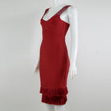 Women Evening Dress Tassel Bandage One-Piece Dress Sexy Lace Hip Spaghetti Straps Dress