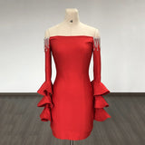 Women's Evening Dress Sexy Slim Flared Sleeve Bandage Sheath Slim Long Sleeve Dress
