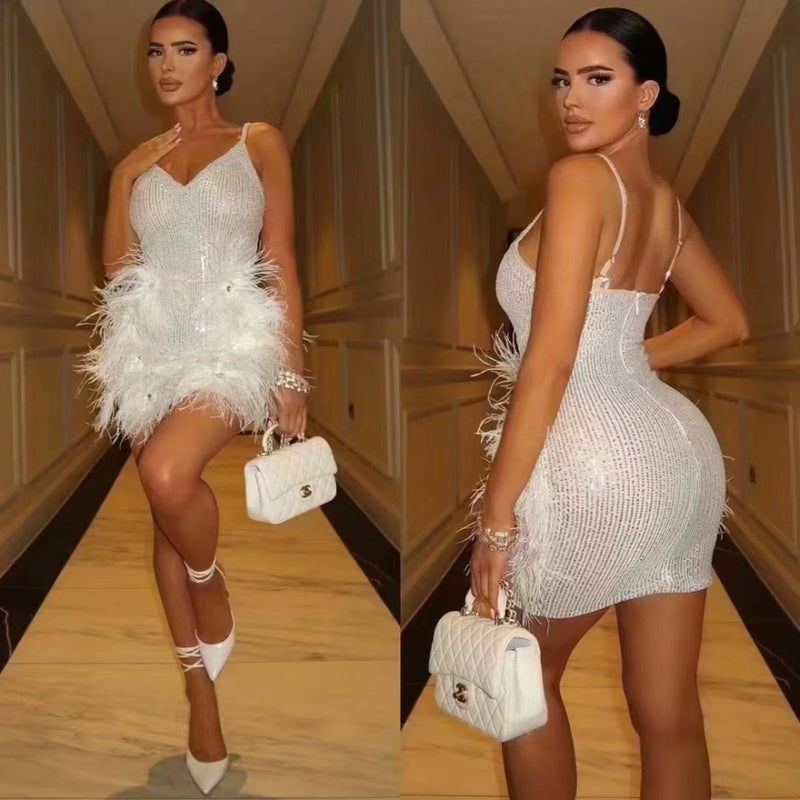 Women Dresses Party Dress Beaded Sequins Hip Skirt (Otn202404)