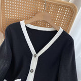 Women Sweater Knitwear Autumn and Winter Classic Style Contrast Color V-neck Knitted Cardigan Sweater Coat