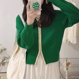 Women Knitted Cardigan Fall and Winter Lapels Zipper Knitted Cardigan Long Sleeve Sweater