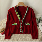 Women Knitwear Autumn and Winter V-neck Sweater Short Knitted Cardigan
