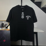 Ch hip-hop t shirts ch croo short-sleeved colorful horseshoe logo embroider short-sleeved distressed round neck t-shirt american high street casual