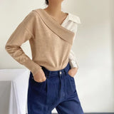 Women Sweater Knitwear off-the-Shoulder V-neck Knitwear Autumn and Winter Sweater