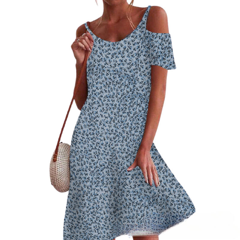 Beth Dutton Wardrobe Summer Loose Floral Print off-Shoulder Short Sleeve Dress