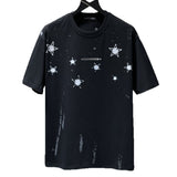 Ch hip-hop t shirts ch snowflake five-pointed star horizontal axis sanskrit lettering film short-sleeved american heavy weight couple