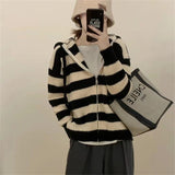 Women Knitwear Autumn and Winter Striped Hooded Sweater Coat Knitted Cardigan