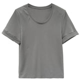 Women T Shirt U Collar Short Sleeve T-shirt Loose Sleeve T-shirt