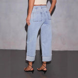 Women's stretch washed high-waisted jeans - fashionable, casual, trendy, versatile wide-leg denim pants for women