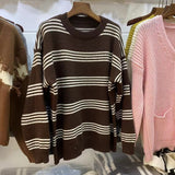 Women Knitwear Autumn and Winter Striped round Neck Sweater Loose Sweater