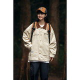 Unisex Jacket Retro Multi-Pocket Workwear Coat Loose Casual Polo Collar Jacket