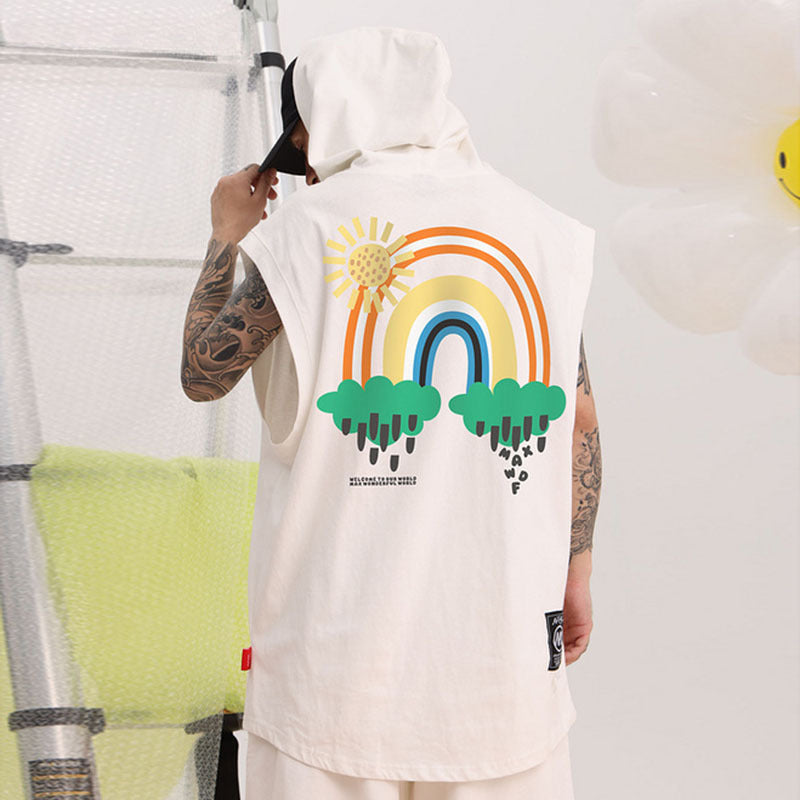 Men Vest Hooded Vest Spring/Summer Loose Sleeveless T-shirt