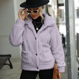 Women Trench Coat Autumn Single-Breasted Lapel Long Sleeve Double-Sided Velvet Loose Casual Jacket