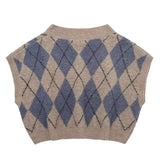 Women Sweater Knitwear Fall V-neck Sweater Rhombus Vest Vintage Hong Kong Sweater