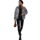 Women Trench Coat Autumn Lapel Long Sleeve Zipper Double-Sided Bubble Fleece Loose Casual Jacket