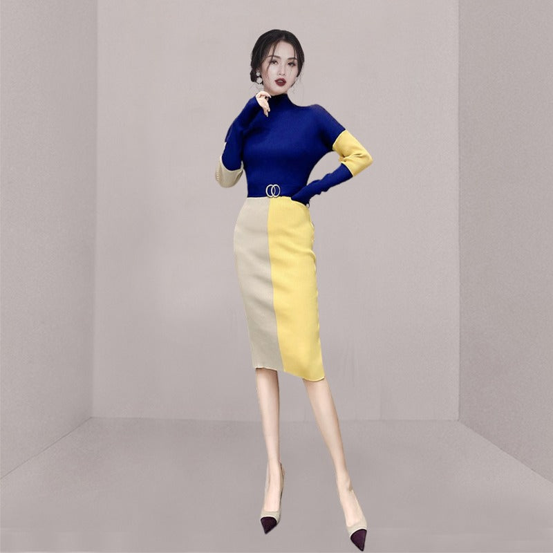 Women Maxi Dress Autumn and Winter Turtleneck Slim Fit Hip Knitwear Dress