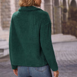 Women Trench Coat round Neck Long Sleeve Loose Rope Zipper Double-Sided Velvet Casual Jacket
