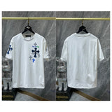 Ch hip-hop t shirts american ch crow cross sanskrit leather overlapping metal short-sleeved t-shirt couple stylisheasiest for match